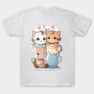 Cute Kittens With A Cup Of Milk Tea T-Shirt